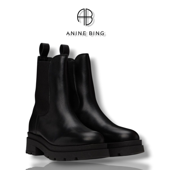 Anine Bing Shoes - ANINE BING Black Leather Justine Chelsea Boots Women's Size 6 Motorcycle Boots